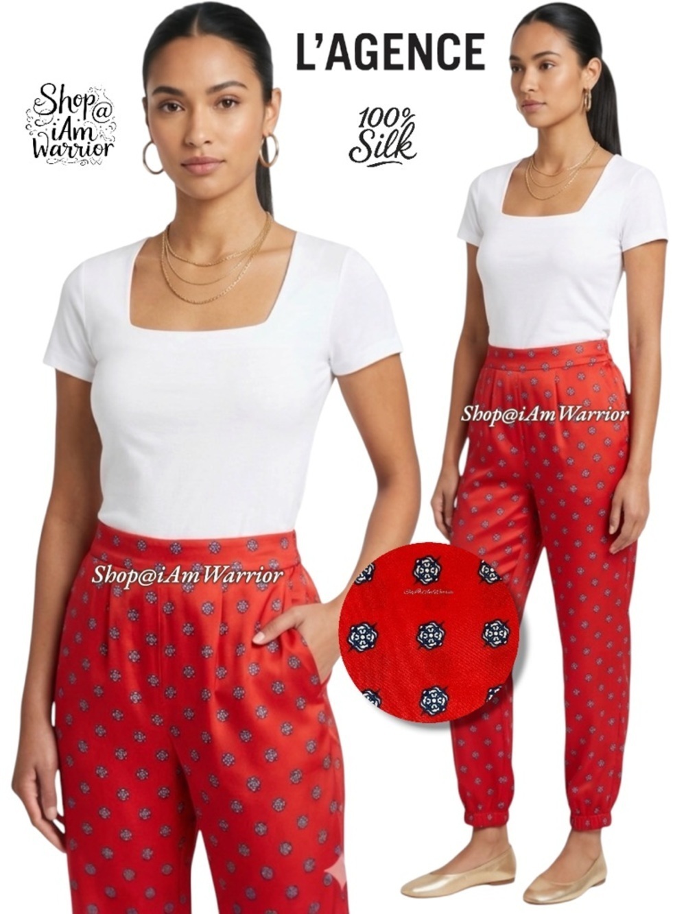 L’Agence red silk printed pajama style jogger pants *shop@iamwarrior